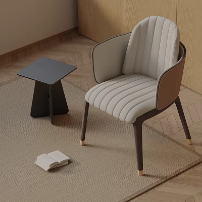 Modern Light Gray Dining Chair With Striped Upholstery And Dark Wooden Legs Design 3d model