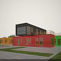 Modern Multicolored Container Detached Villa With Large Glass Windows Open Layout And Lawn Area