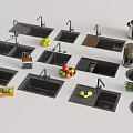 Modern Kitchen Sinks With Faucet Fruit Kitchen Tools Coffee Maker And Cooking Pot 3d model