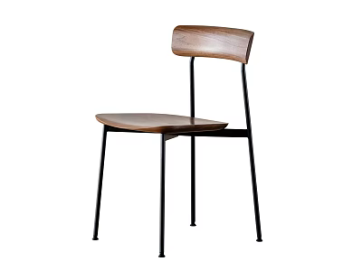 Sleek Modern Wooden Dining Chair With Black Metal Legs And Simple Backrest 3d model