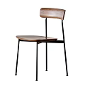 Sleek Modern Wooden Dining Chair With Black Metal Legs And Simple Backrest