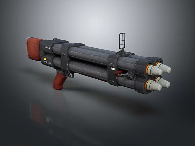 Futuristic Sci Fi Weapon With Gray Body Red Grip And Multiple Barrels 3d model