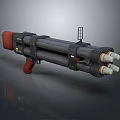 Futuristic Sci Fi Weapon With Gray Body Red Grip And Multiple Barrels 3d model