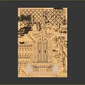 Exquisite Golden Carved Decorative Piece With Intricate Lattice And Architectural Details
