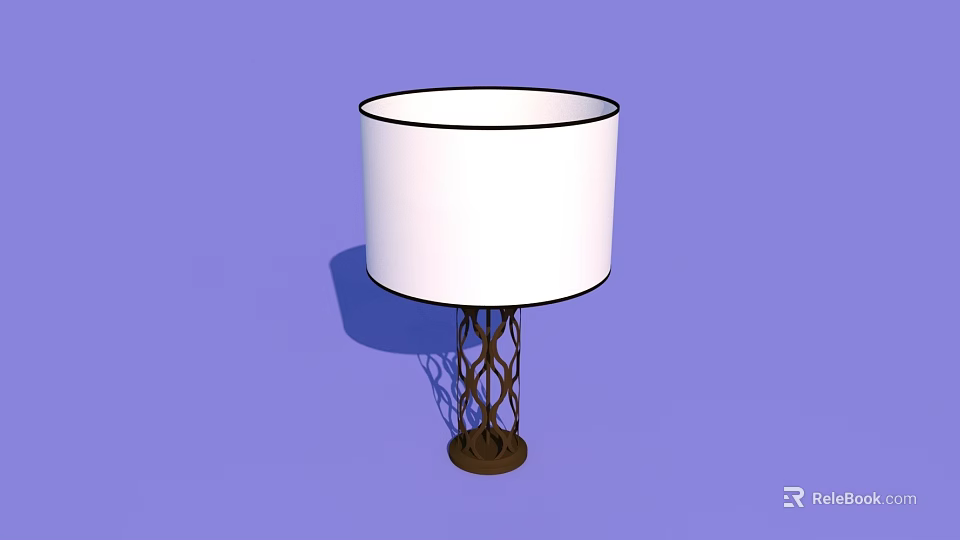 White Lampshade Table Lamp With Brown Metal Base And Intricate Cutout Design 3d model 
