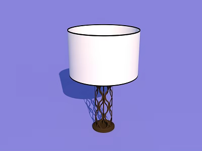 White Lampshade Table Lamp With Brown Metal Base And Intricate Cutout Design 3d model