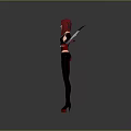 3D Female Character With Purple Hair Black Red Bodysuit Standing On Patterned Circular Platform