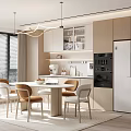 Modern Restaurant Dining Table and Chair Combination Rectangular Dining Table Dining Chair Wine Cabinet Chandelier 3d model
