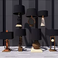 Multiple Table Lamps With Various Base Designs And Black Shades Modern Interior 3d model