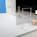 White Metal Frame Shelves With Wooden Boards Arranged On White Floor And Black Background