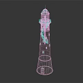 Tall Red And White Striped Lighthouse With Stone Base And Shining Light On Top