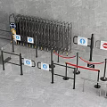 Public Facility Security Access With Turnstiles Barriers And Directional Signs 3d model