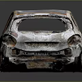 Rusted Abandoned Car With Broken Windows Damaged Front And Body On Gray Background With Reflection