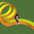 Modern Curved Landscape Seat In Yellow Orange On Green Grass Field