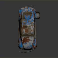 Vintage Volkswagen Beetle With Rusted Blue And Red Exterior On Gray Background