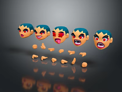 Cartoon Ornament Figurine Set Featuring Multiple Heads Various Expressions And Hand Parts 3d model