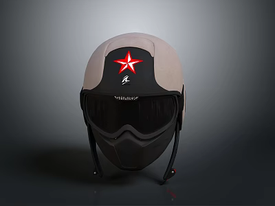 Tactical Weapon Helmet Featuring Red Star Logo Black Goggles And Nishiki Brand Straps 3d model