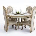 Elegant Classic Dining Set With Ornate Carved Round Table And Gold Accent Upholstered Chairs
