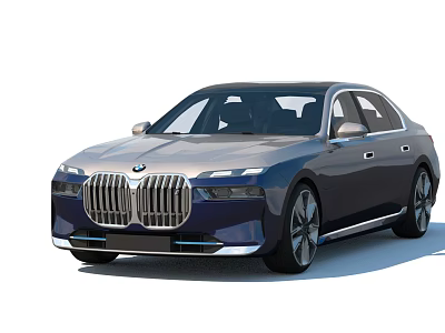 BMW Luxury Sedan In Navy Blue With Large Grille And LED Headlights 3d model