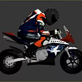 Kids Riding Mini Racing Motorcycle Wearing Helmet With Red White Blue Stars Design