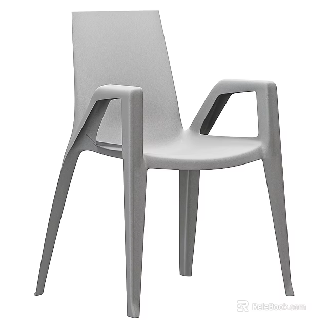 Modern Minimalist Dining Chair With Armrests Grey Plastic Design For Home Kitchen 3d model 