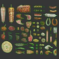 Grilled Meat and Seafood Assortment Including Kebabs Sausages Fish and Flatbread