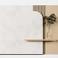 Modern Minimalist Wall Decor With Wooden Shelf And Green Plant
