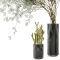 Elegant White Eucalyptus Branches In Black And Orange Vases Interior Decor 3d model