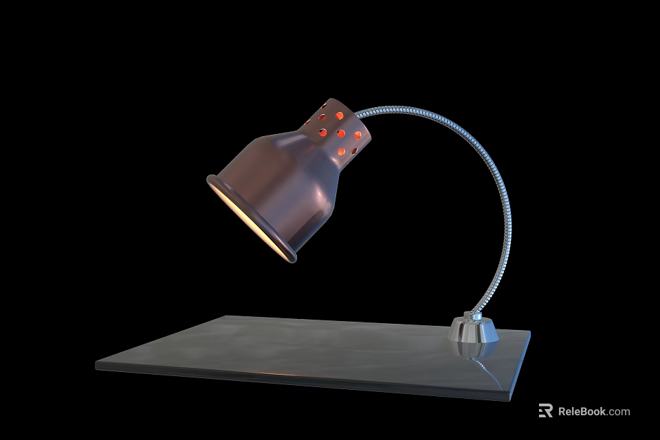 Commercial Equipment Flexible Arm Desk Lamp With Dark Brown Shade And Red Buttons 3d model 