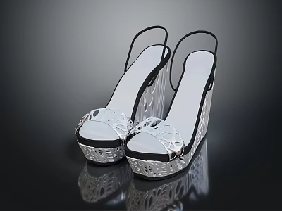 Women's Transparent Wedge Sandals With Crystal Decorations And Open Toe Design 3d model