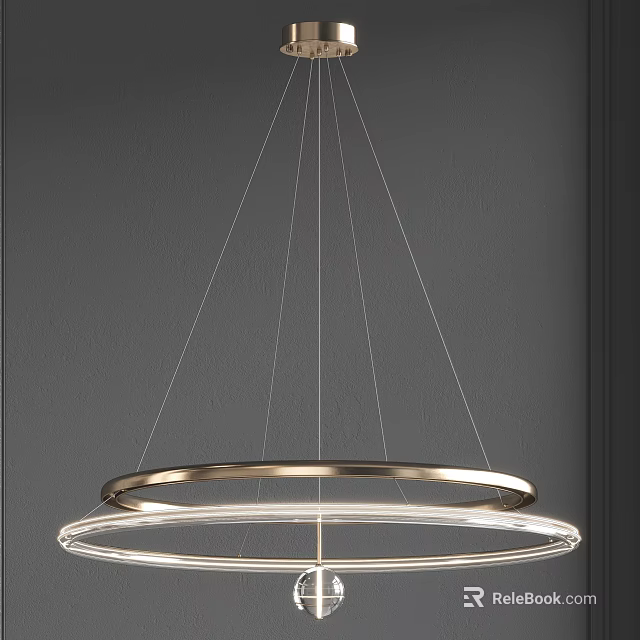 Modern Circular Chandelier With Double Metal Rings And LED Lighting For Interior Ceiling 3d model 
