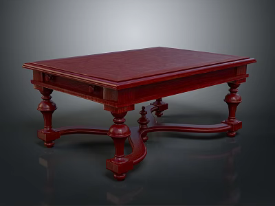 Dark Red Solid Wood Table With Classic Carved Legs And Elegant Design 3d model