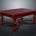 Dark Red Solid Wood Table With Classic Carved Legs And Elegant Design 3d model