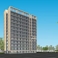 Modern High Rise Office Building With Glass Curtain Wall Large Windows And Surrounding Trees