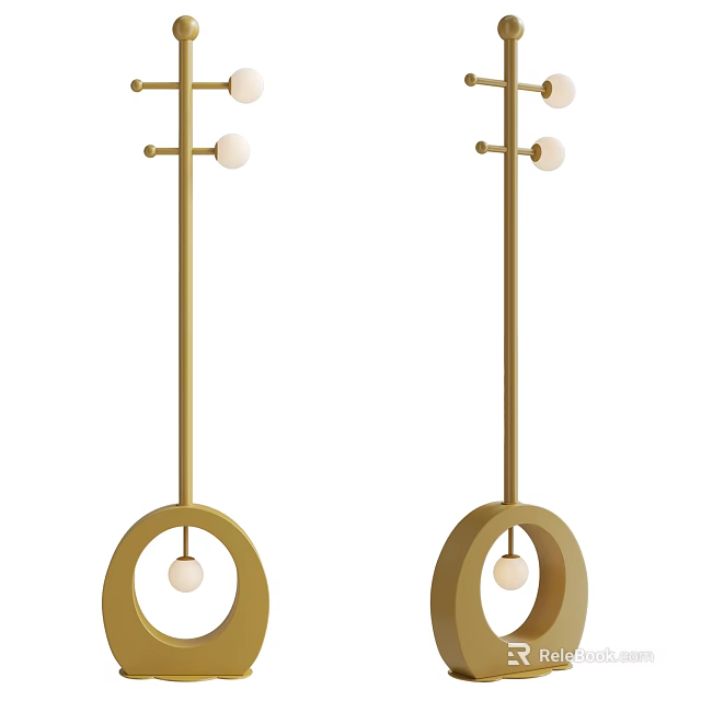 Modern Golden Floor Lamps With Circular Base And Spherical Bulbs 3d model 