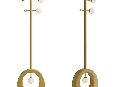 Modern Golden Floor Lamps With Circular Base And Spherical Bulbs 3d model