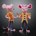 Anthropomorphic Pink Mice Characters Wearing Orange Jackets Blue Jeans Holding Stick And Wooden Board
