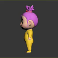 Cute 3D Cartoon Character With Pink Hair Red Bun Yellow Onesie And Red Buttons