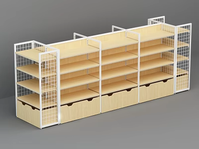 Wooden Retail Display Shelves With Multiple Layers White Grid Frame And Bottom Drawers 3d model