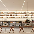 Bright Minimalist Dessert Shop Interior With Wooden Chairs And Pendant Lights