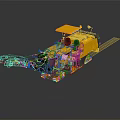 Yellow Construction Paver Machine With Long Screed On Black Background Reflection