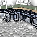 Garden Glass Structure with Pebble Ground and Surrounding Trees Design 3d model