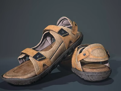 Brown Leather Sandals With Adjustable Straps And Treaded Soles For Outdoor Casual Wear 3d model