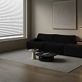 Black Sectional Multi Seater Sofa With Red Floor Lamp Round Coffee Table And Wall Art
