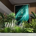 Floral Display Design With Lush Greenery White Flowers Tropical Plants And Indoor Digital Screen