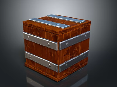 Wooden Storage Box With Metal Strips For Home Living Daily Use 3d model