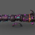 Stylish Xenon Themed Weapon With Purple Pink Splatters Mechanical Structure And Decorative Blades