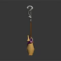 Fantasy Magical Broom Weapon Featuring Wooden Handle Metal Top Purple Accent and Yellow Bristles