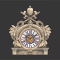 Carved Clock Sculpture With Intricate Floral Motifs Roman Numeral Dial And Ornate Top Decoration