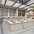 Kindergarten Bright Open Space With Large Windows Children's Activity Tables Green Plants And Decorative Paintings